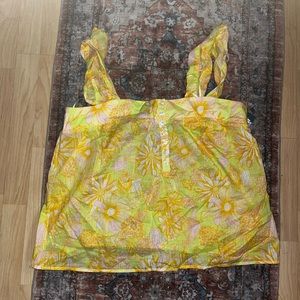 Modcloth NWT retro floral vibrant groovy lightweight ruffle tank top XL